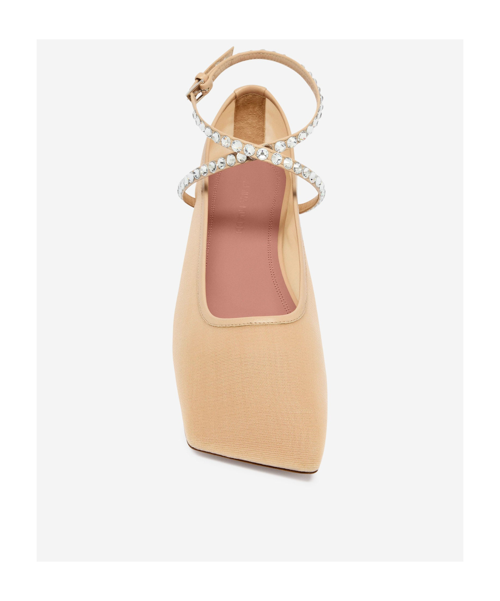 Amina Muaddi Mesh Crystal Ane Ballet Fl In Nude