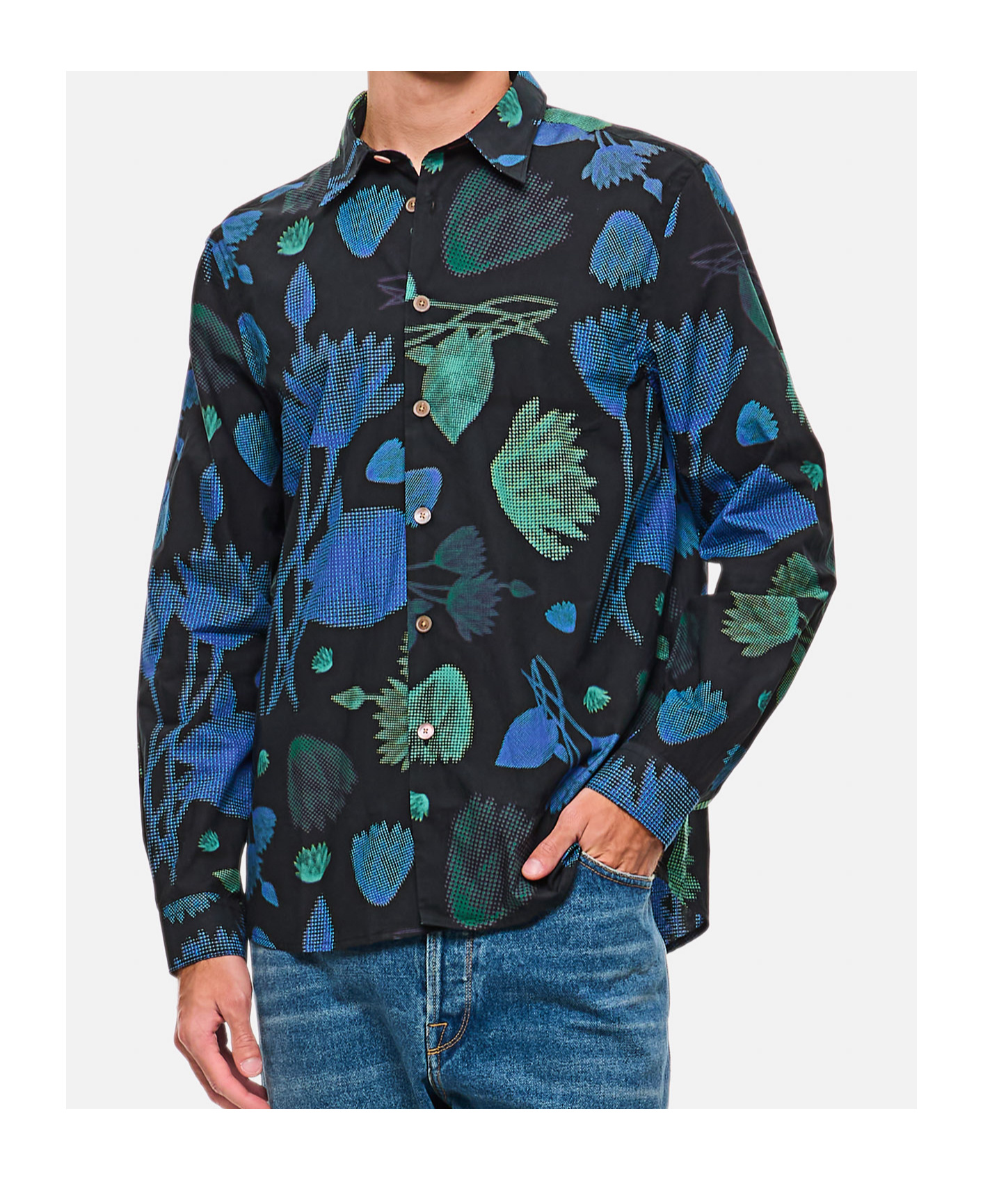 PAUL SMITH HALF-TONE-FLORAL-PRINT COTTON SHIRT