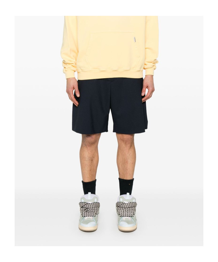 Msgm Blue Virgin Wool Shorts In Black