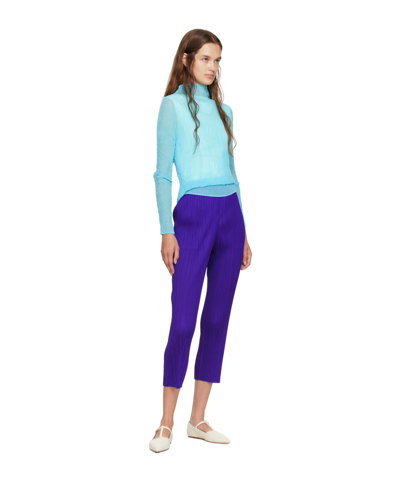 Shop Issey Miyake Right-collar T-shirt In Blue