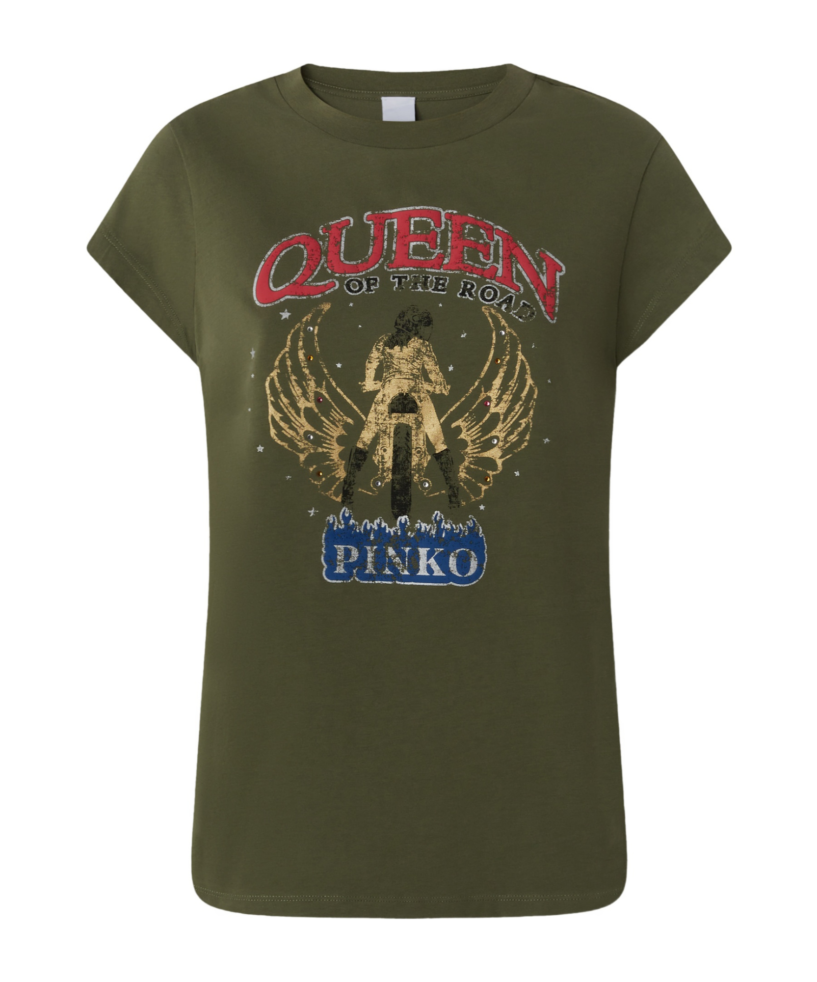 Shop Pinko Queen Of The Road-print T-shirt In Green