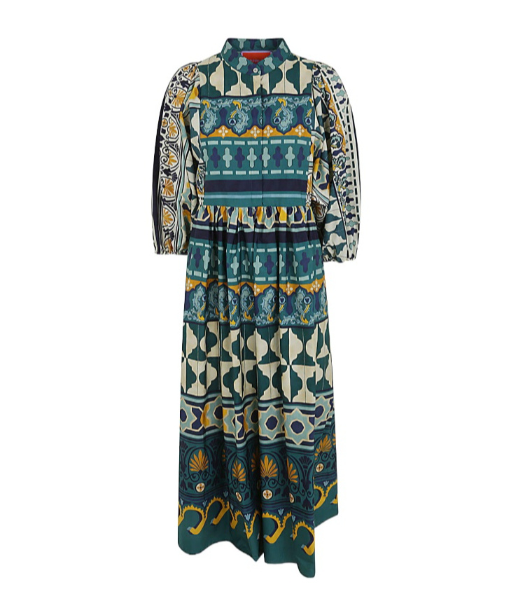 La Doublej Portofino Geometric Printed Midi Poplin Dress In Multi