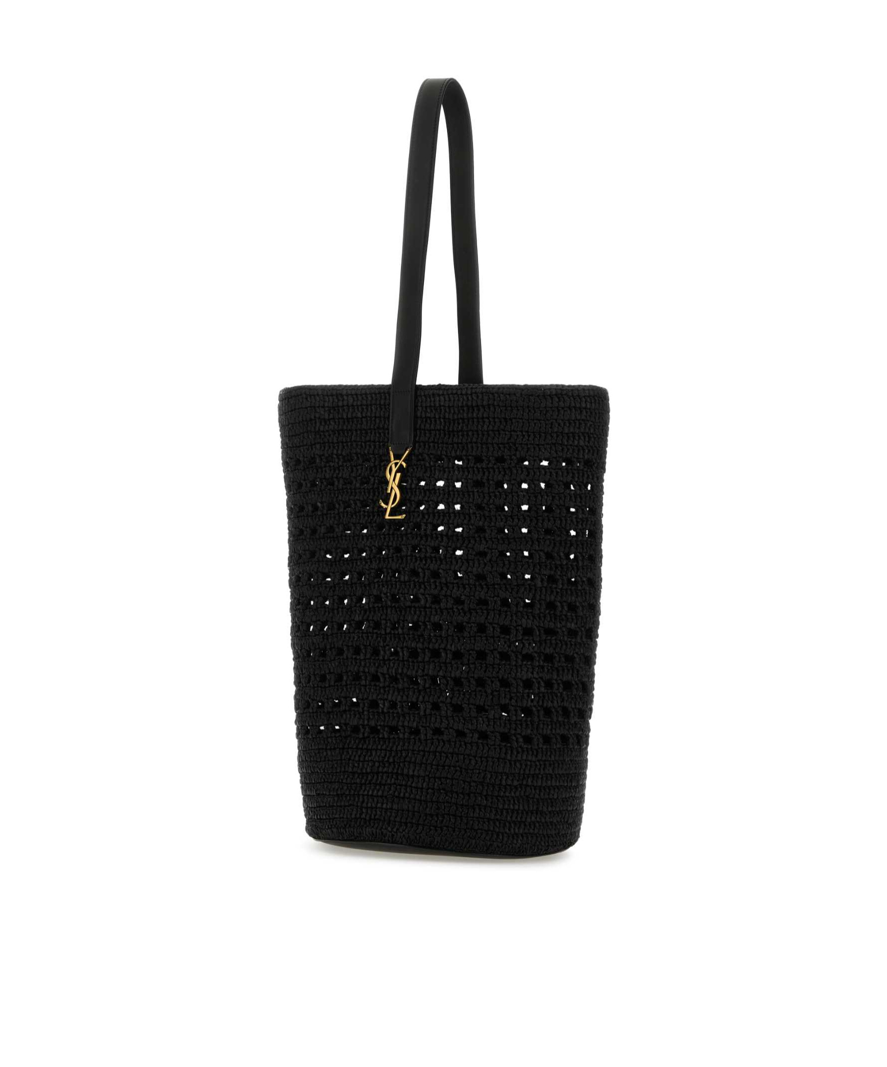 Saint Laurent Woven Raffia Bucket Bag In Black