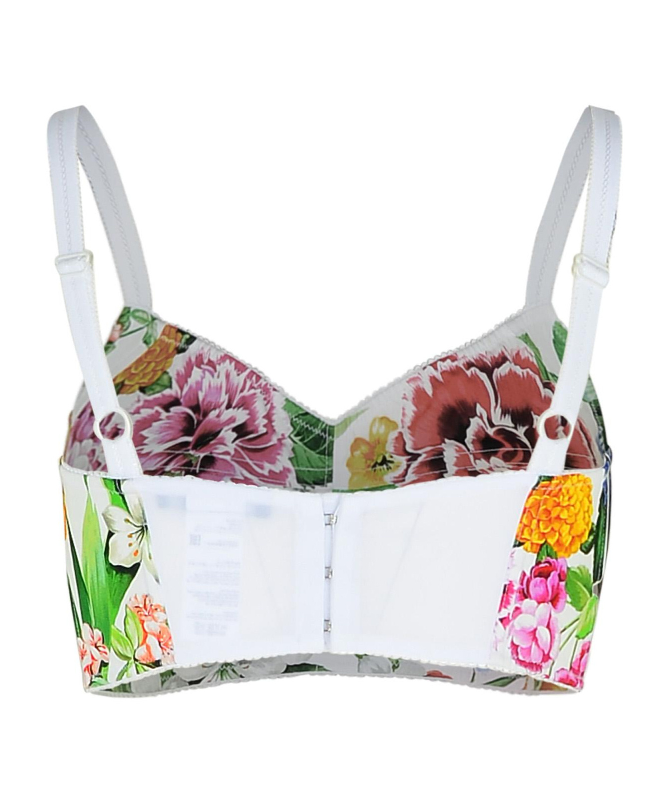 Dolce & Gabbana Multicolor Top With All-over Floral Motif And Adjustable Shoulder Straps In Cotton Blend Woman In White