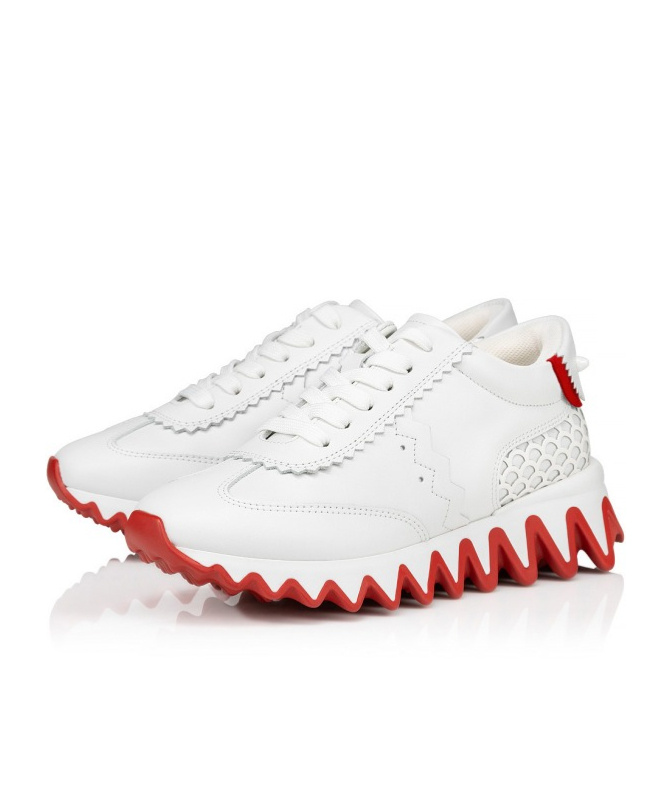 Christian Louboutin Mini Shark Leather Sneakers In White