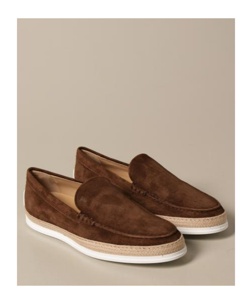 Tod's Suede Loafers With Round Toe And Braided Jute Sole In Brown