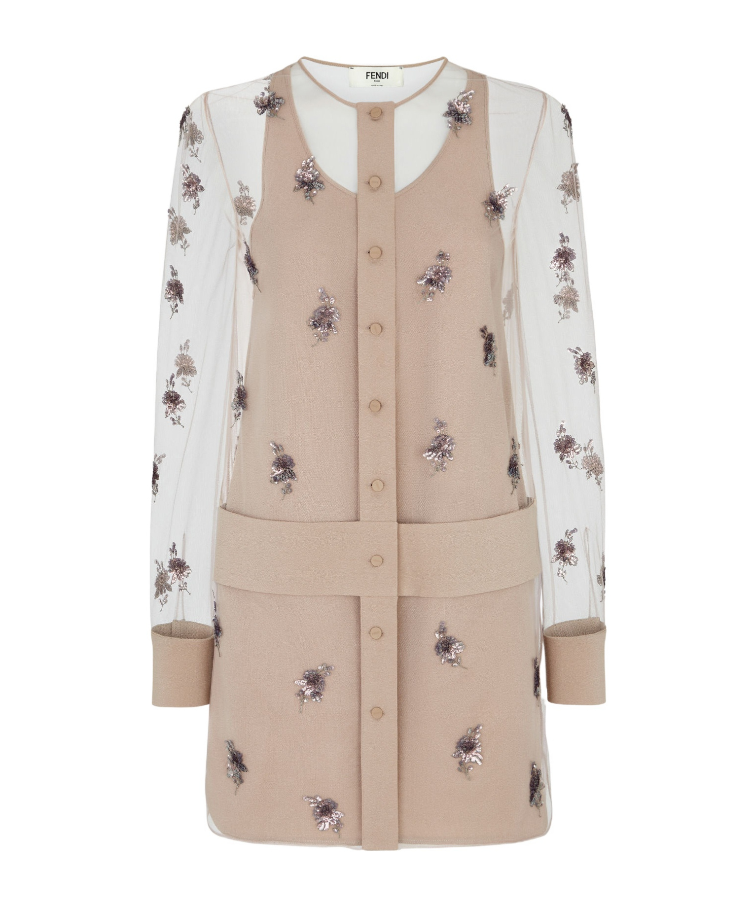 Fendi Embroidered Tulle Mini Dress In Nude