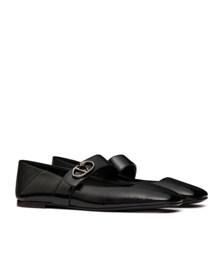 Valentino Garavani Vlogo Locker Mary-jane Ballerina In Eel With Flower Application Woman Black 37.5 In Black