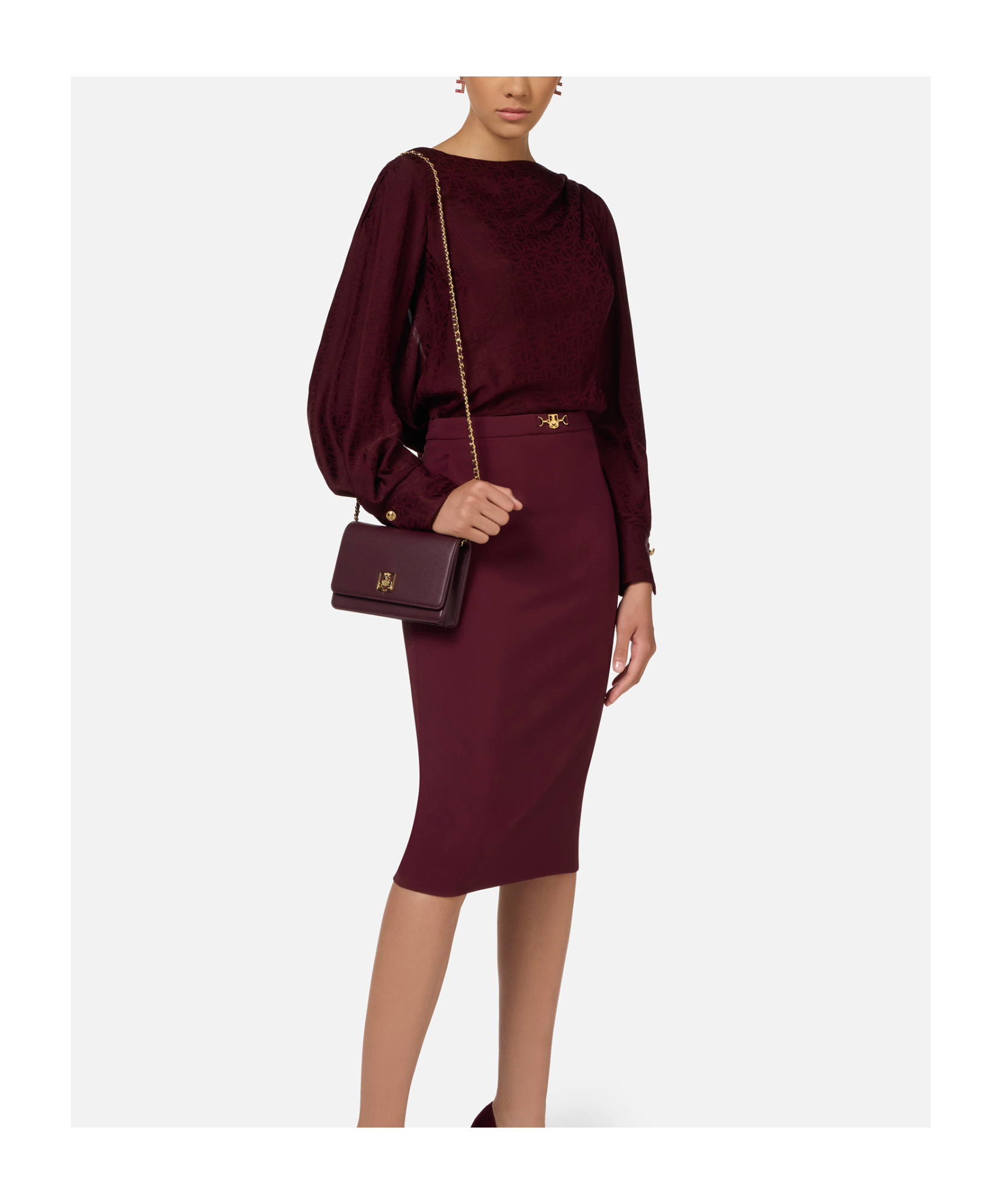 Elisabetta Franchi Jacquard Satin Bodysuit In Brown