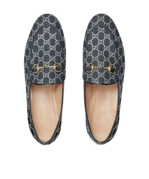 Gucci Denim Gg Crystal New Jordaan Loafers In Blue