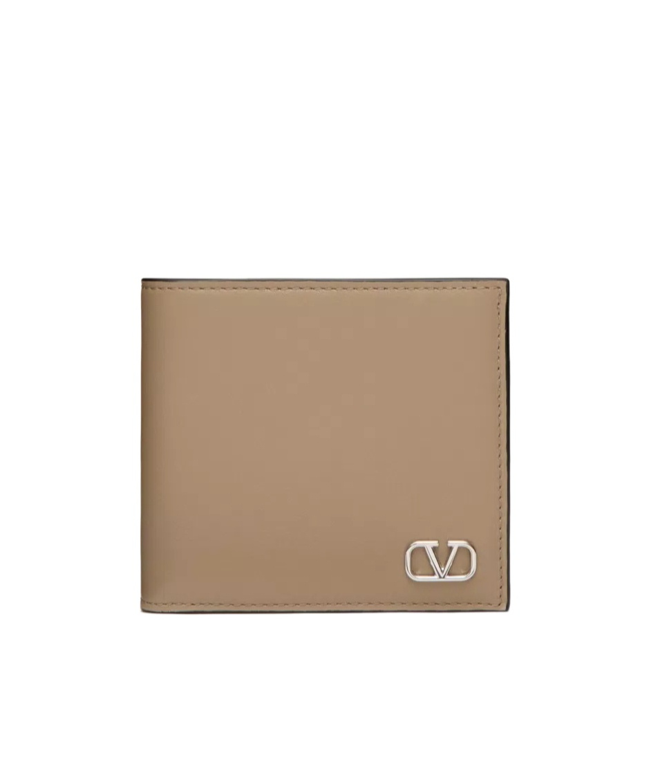 Valentino Vlogo Signature-plaque Bi-fold Wallet In Nude