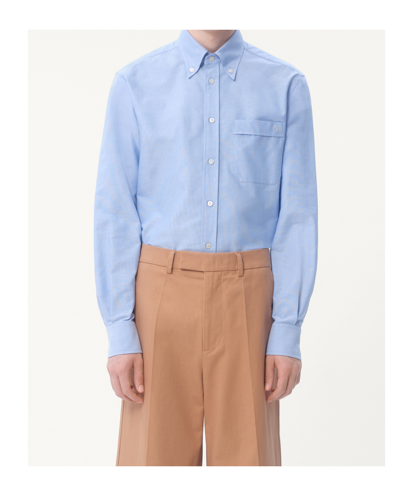 Valentino Camicia Maniche Lunghe Vlogo Signature Shirts Light Blue In Blue