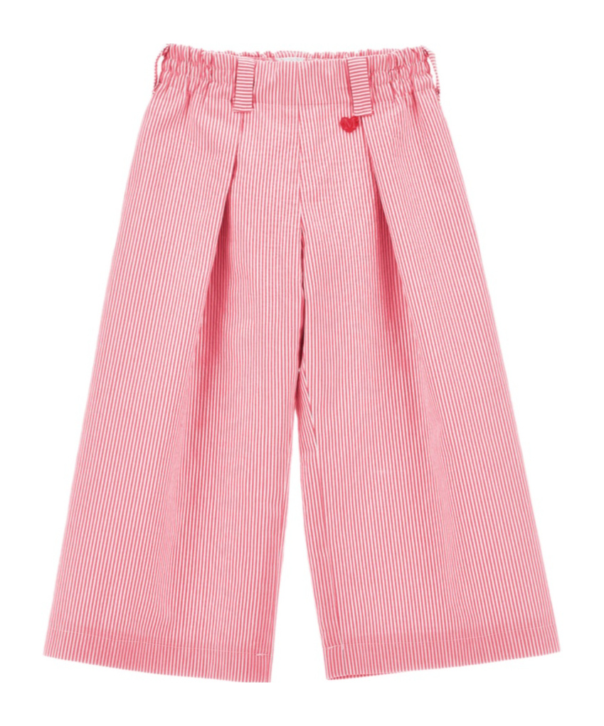 Monnalisa Oversized Striped Fabric Trousers In Pink