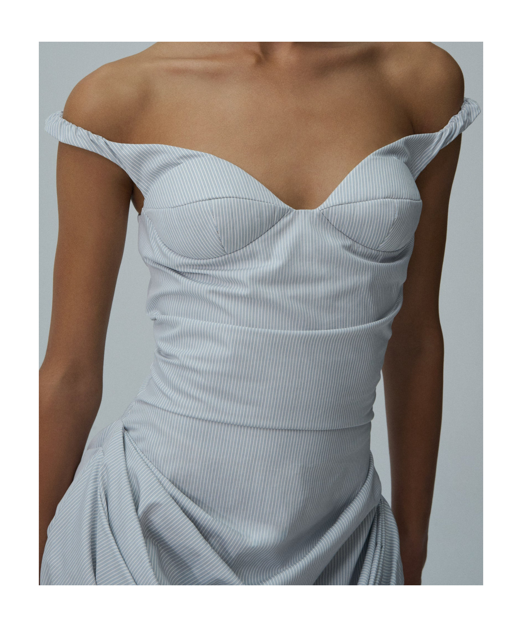 Magda Butrym Striped Draped Cotton Poplin Bustier Dress In Grey