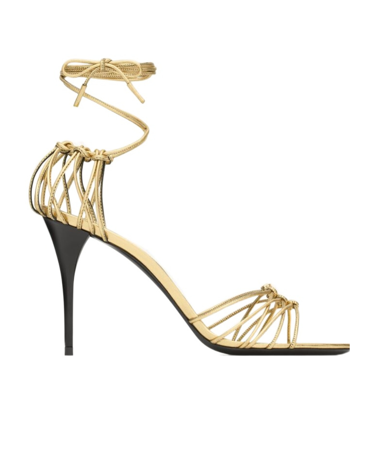 Shop Saint Laurent Babylone Sandals In Metallic Leather In Golden