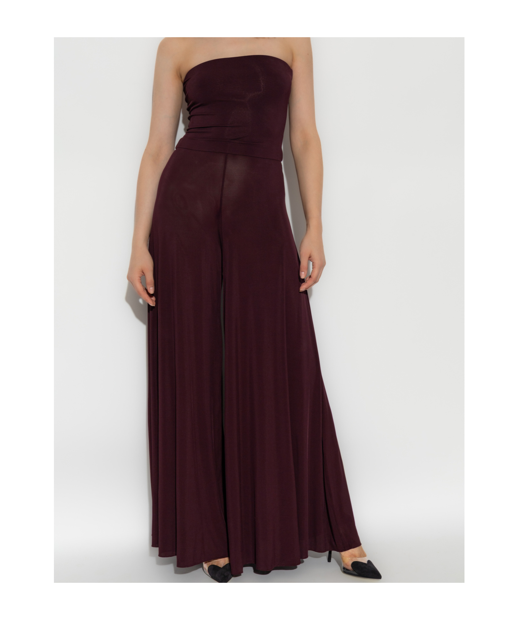 Alaïa Womens Bordeaux Strapless Flared Stretch-woven Jumpsuit In Red