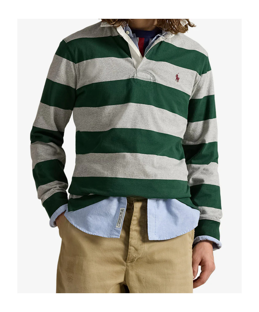 Polo Ralph Lauren Mens Striped Logo-embroidered Cotton Rugby Shirt Multi In Green