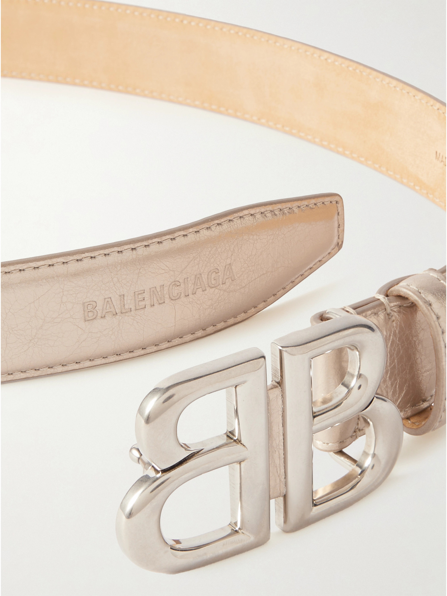 Balenciaga Monaco Leather Belt In Nude