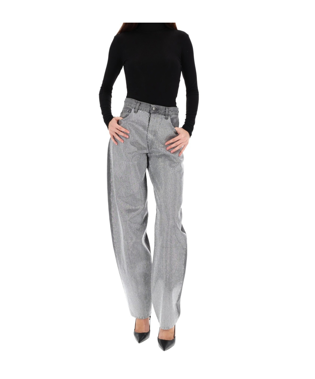 Haikure Denim Trousers With Belt Loops In Gray