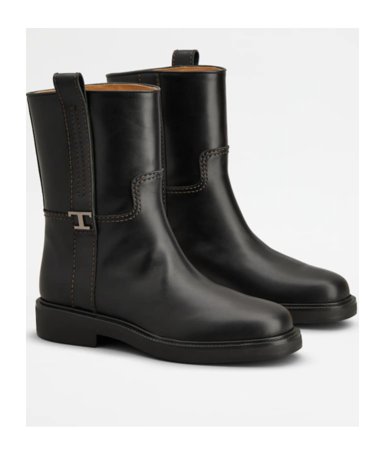 Tod's Refined Black Leather Ankle Boots With Block Heel In Black