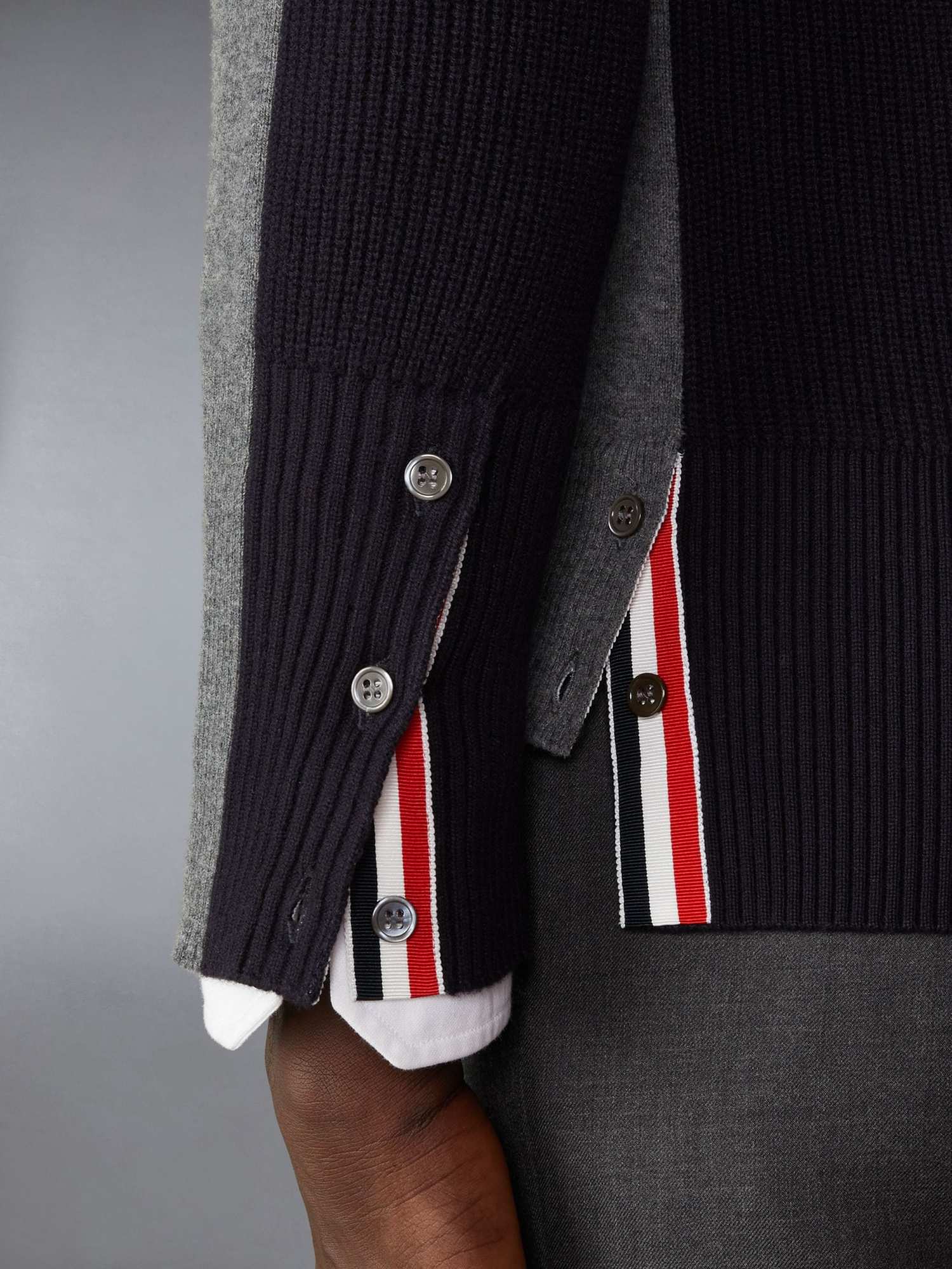 Thom Browne 4-bar Stripes Intarsia-knit Cardigan In Gray