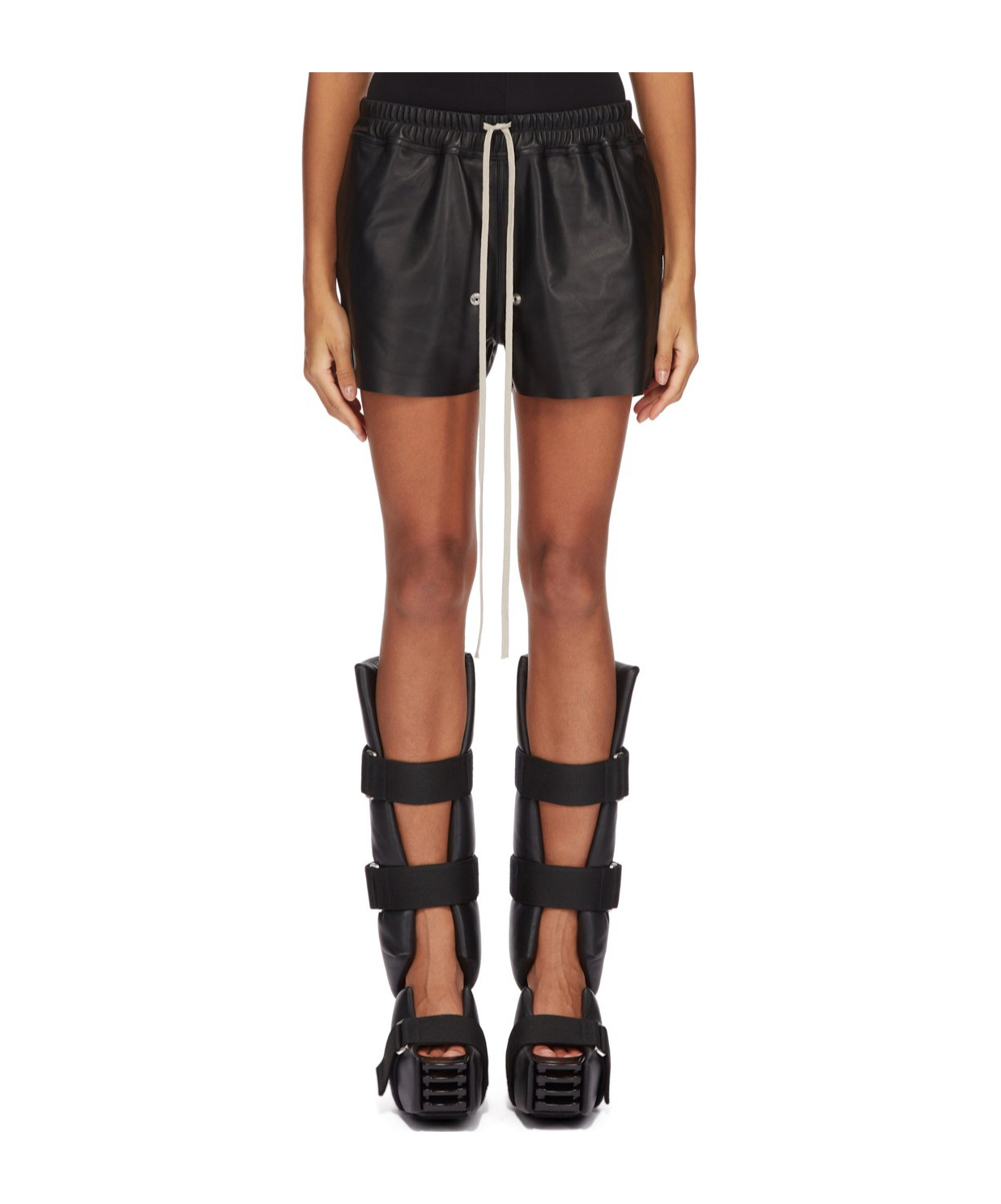 Rick Owens Black Hollywood Boxers Leather Shorts In Black