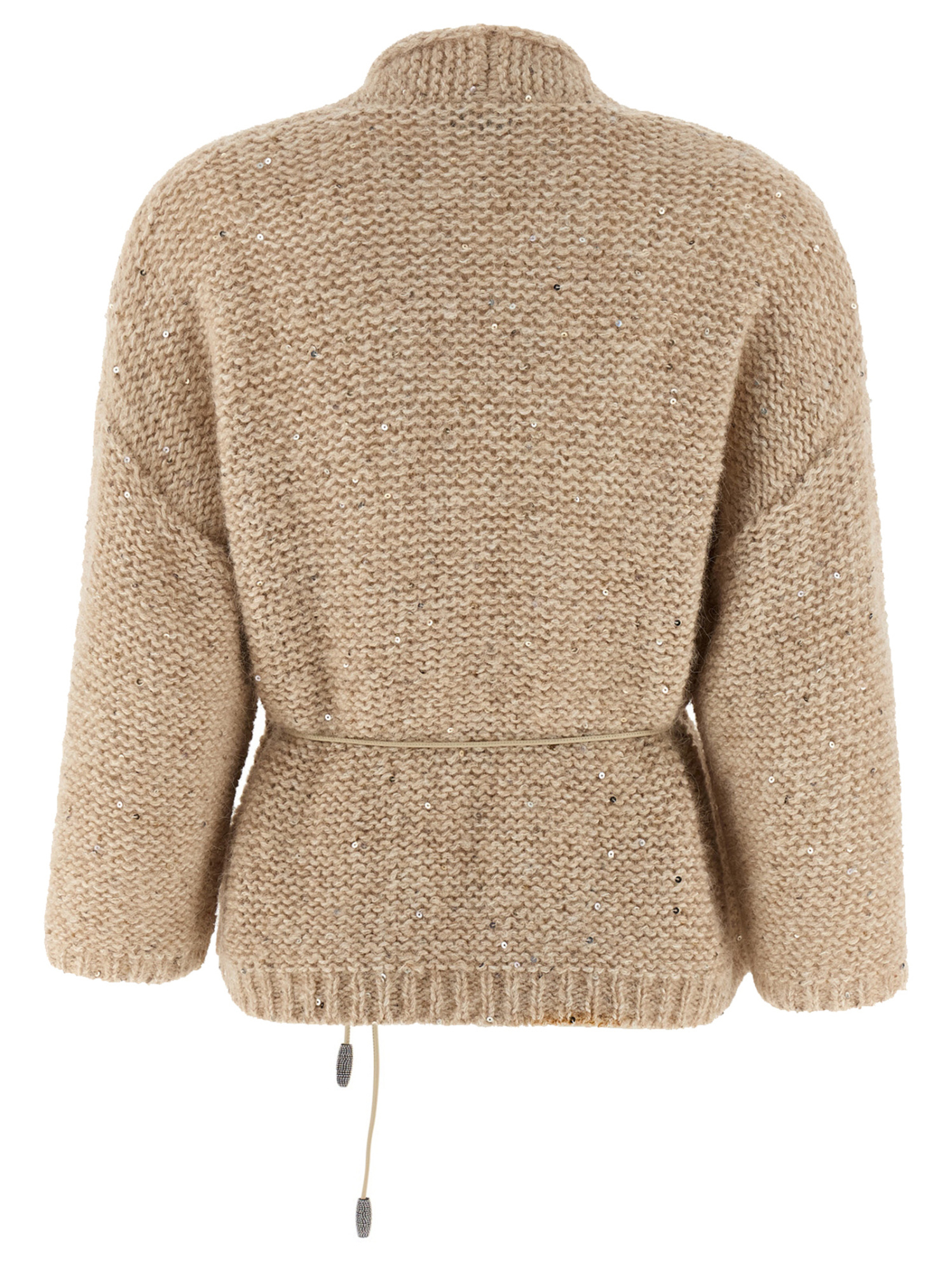 Peserico Sequin-embellished Belted Cardigan In Brown