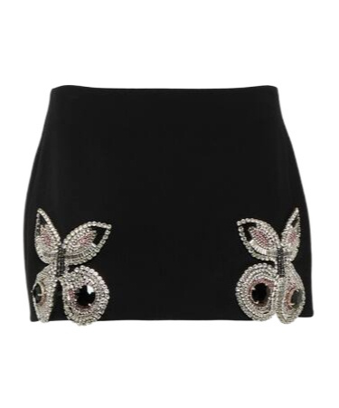 Area Embellished Wool Miniskirt In Black
