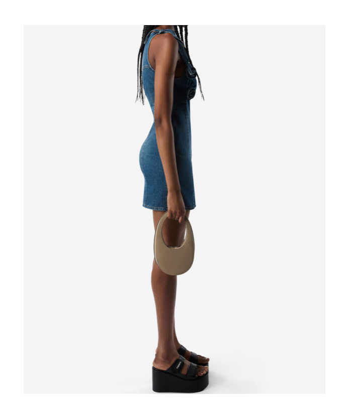 Coperni Denim Asymmetrical Flower Mini Dress In Blue