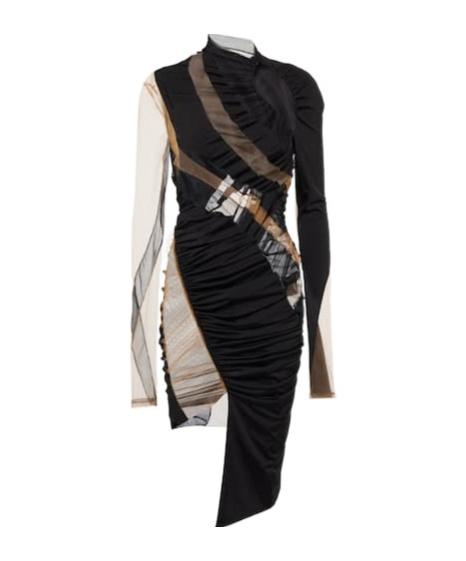 Mugler Ruched Tulle-paneled Minidress In Black