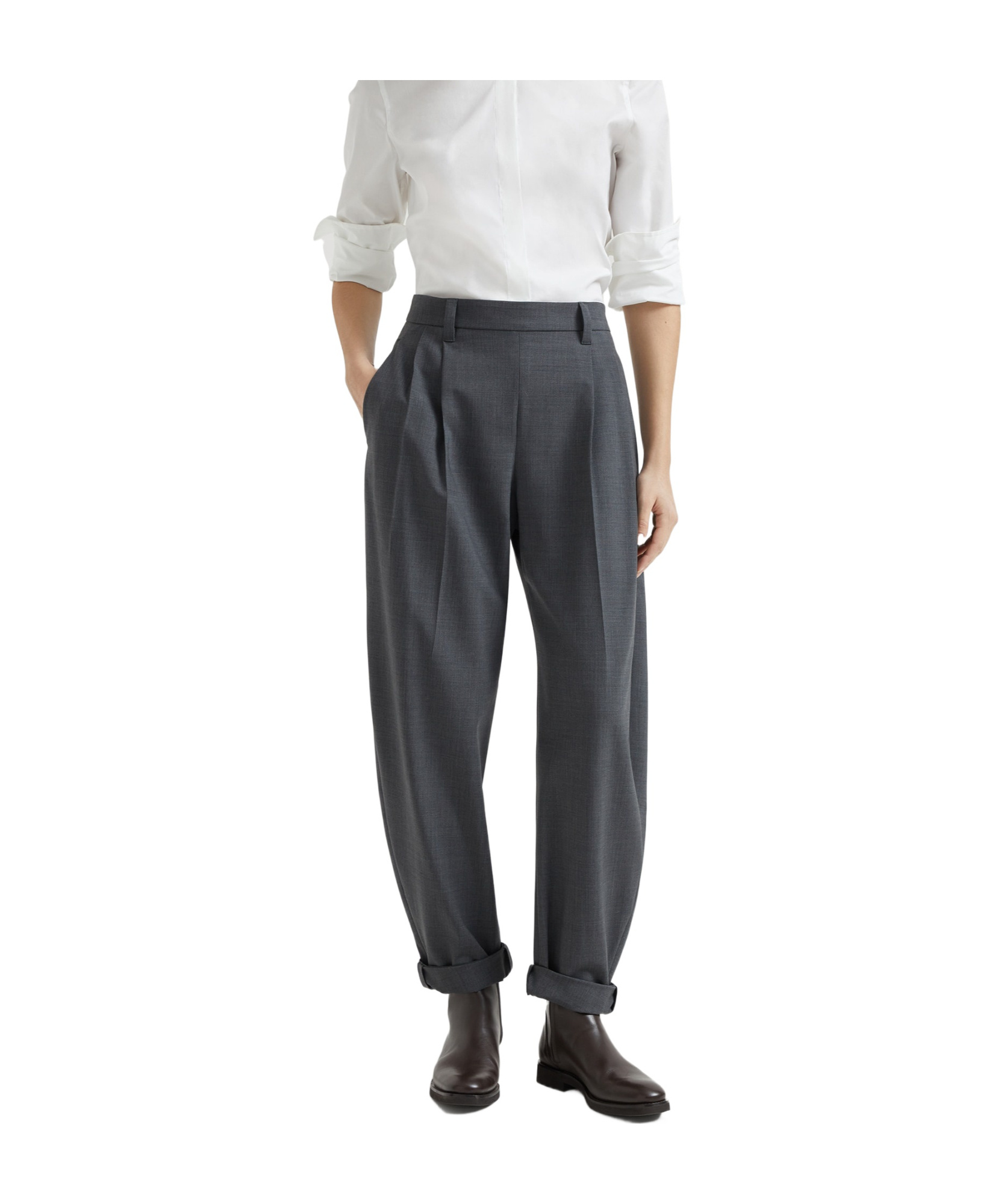 Brunello Cucinelli Virgin-wool Trousers In Gray