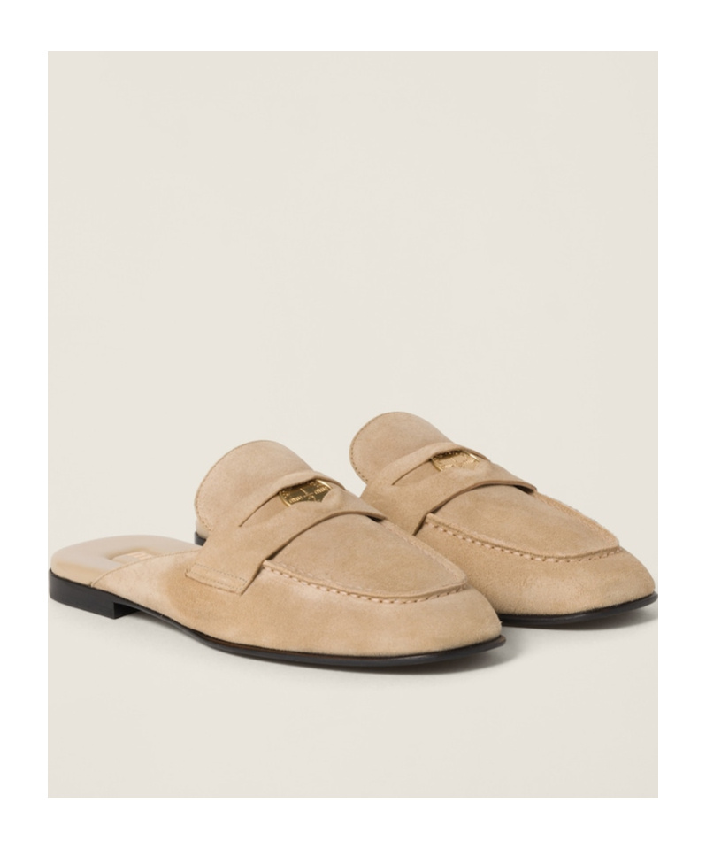 Miu Miu Suede Slippers In Nude