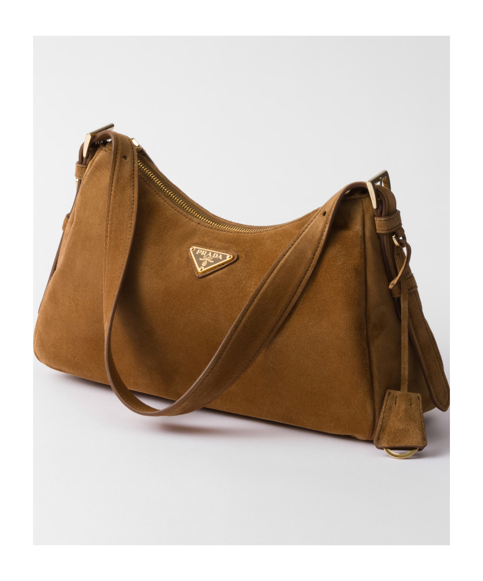 Prada Medium Aimée Suede Shoulder Bag In Cinnamon