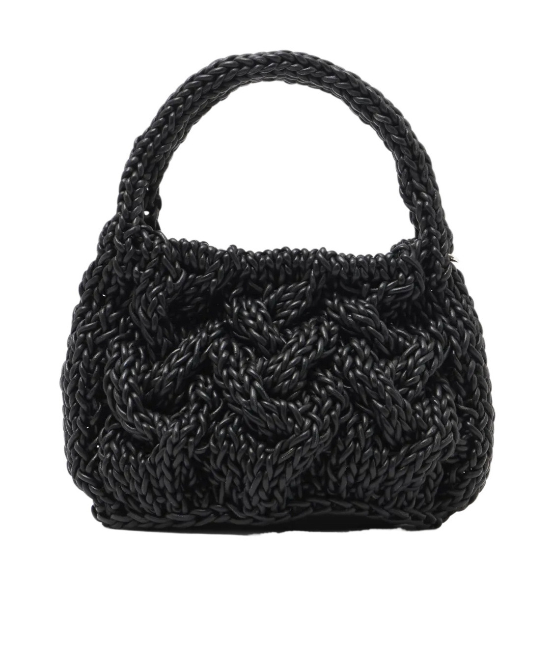 Jw Anderson W Anderson Womens Cable-knit Small Raffia Top-handle Bag Navy In Black