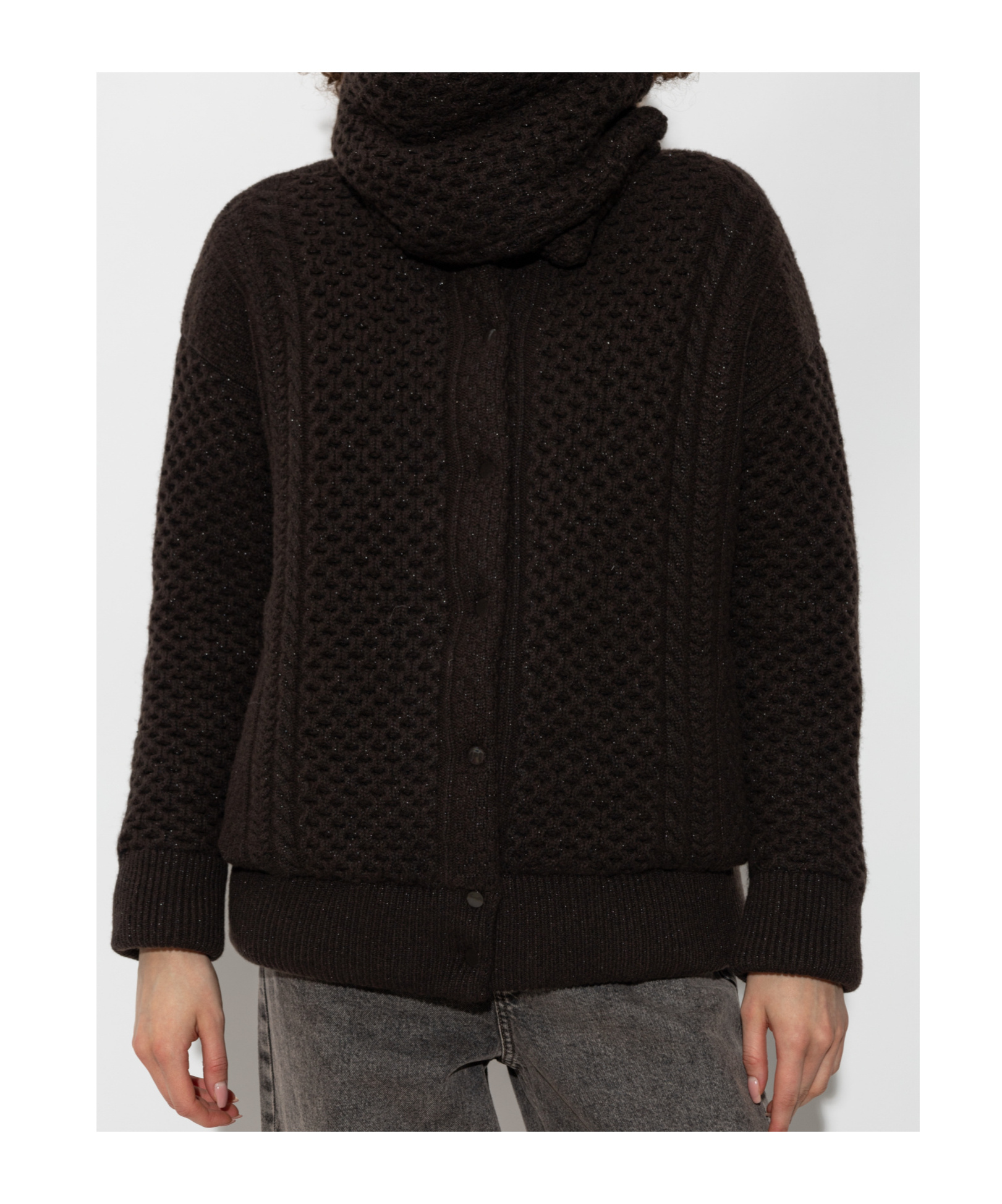 Fabiana Filippi Funnel-neck Knitted Bomber Jacket In Brown