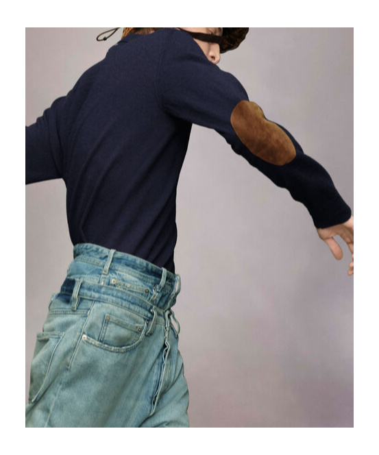 Maison Margiela Knitwear With Buttoned Collar And Elbow Patches In Black