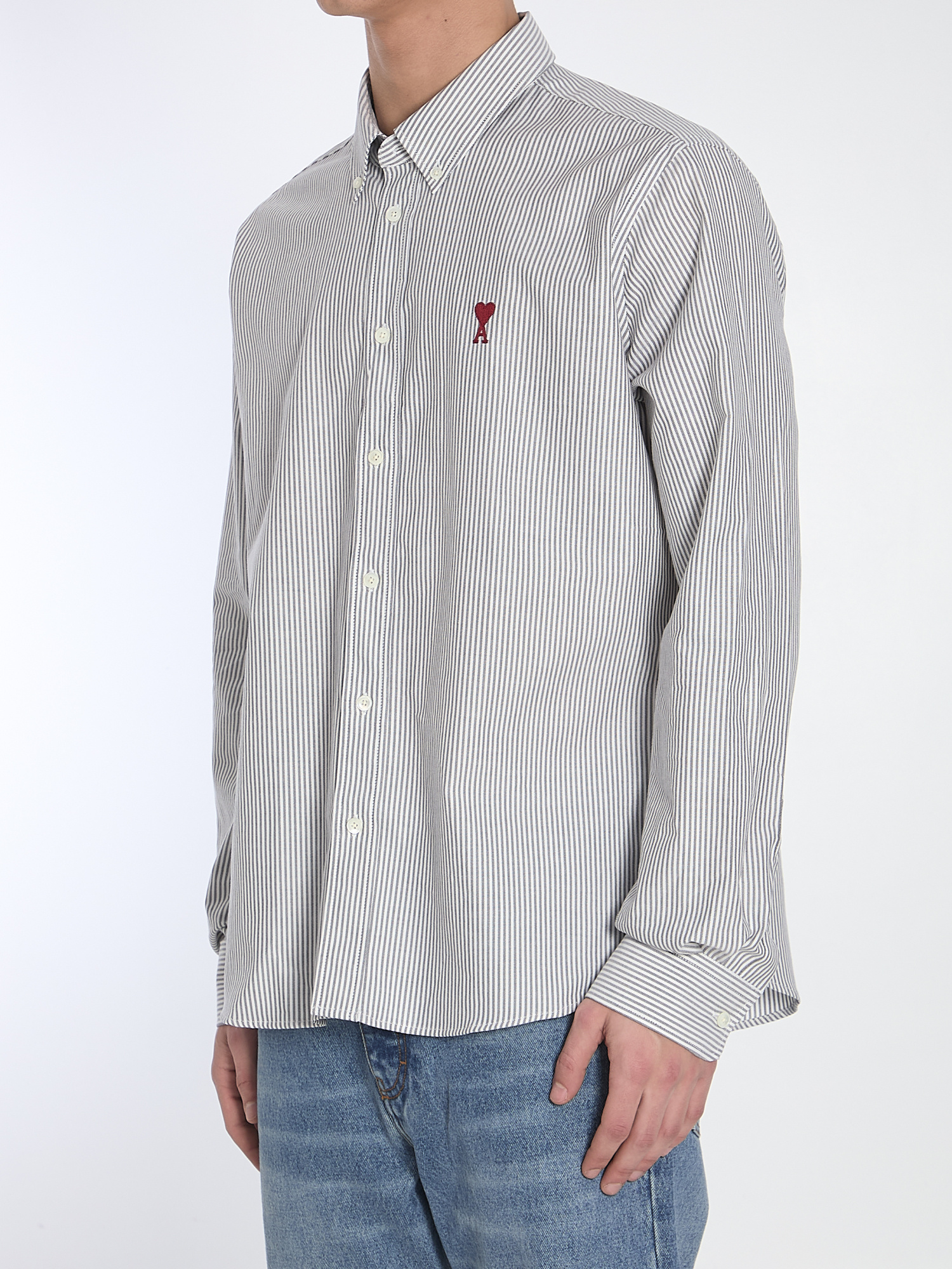 Ami Alexandre Mattiussi Long-sleeved Heart-shaped Shirt In Gray