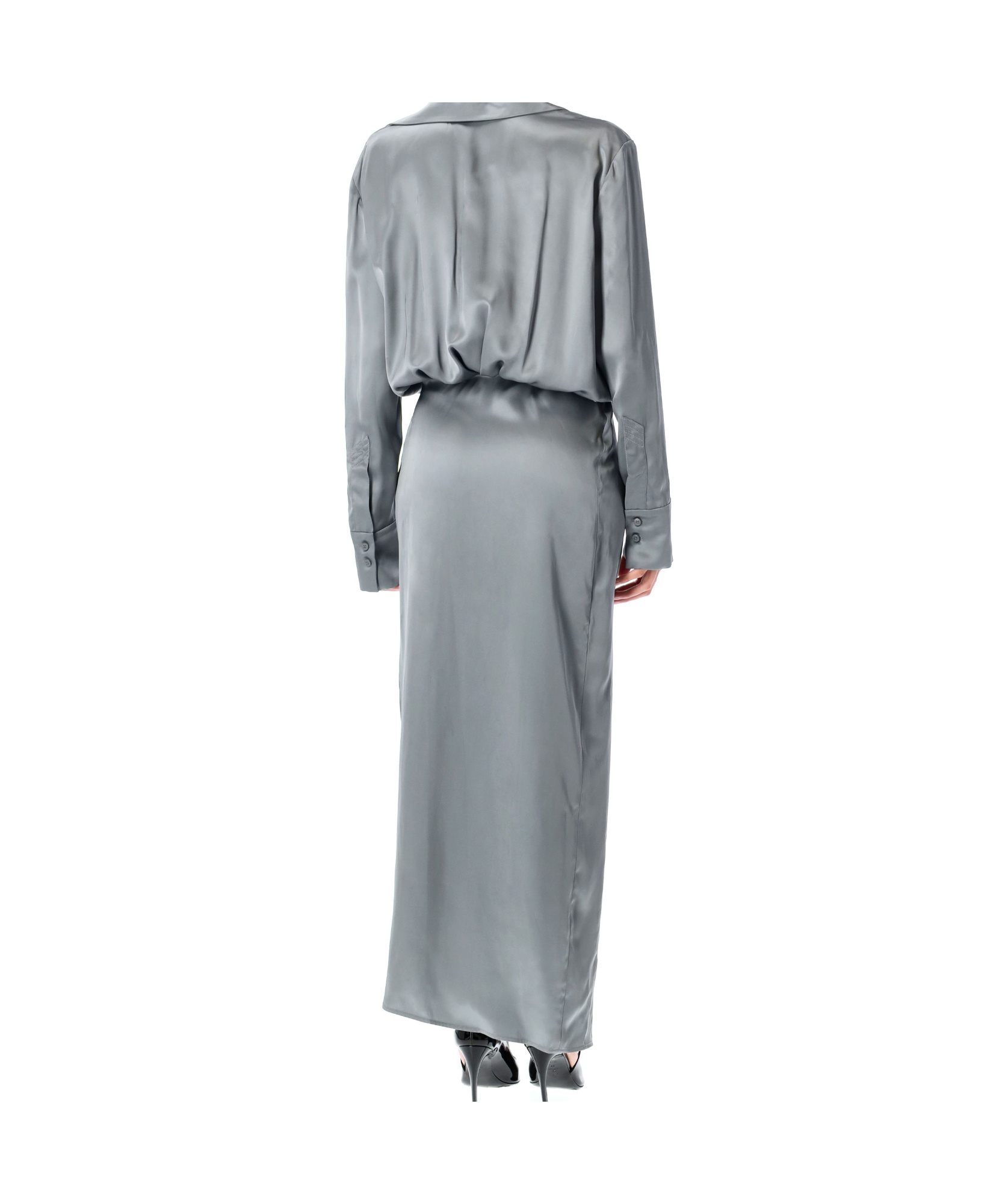 Attico Satin Dress Metallic Accent In Gray