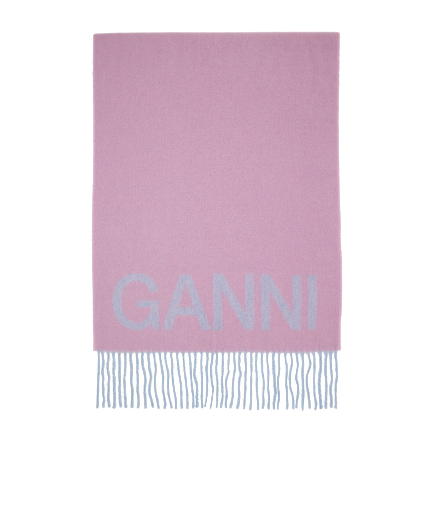 Ganni Womens Lilac Chiffon Logo-pattern Fringed Wool Scarf In Pink