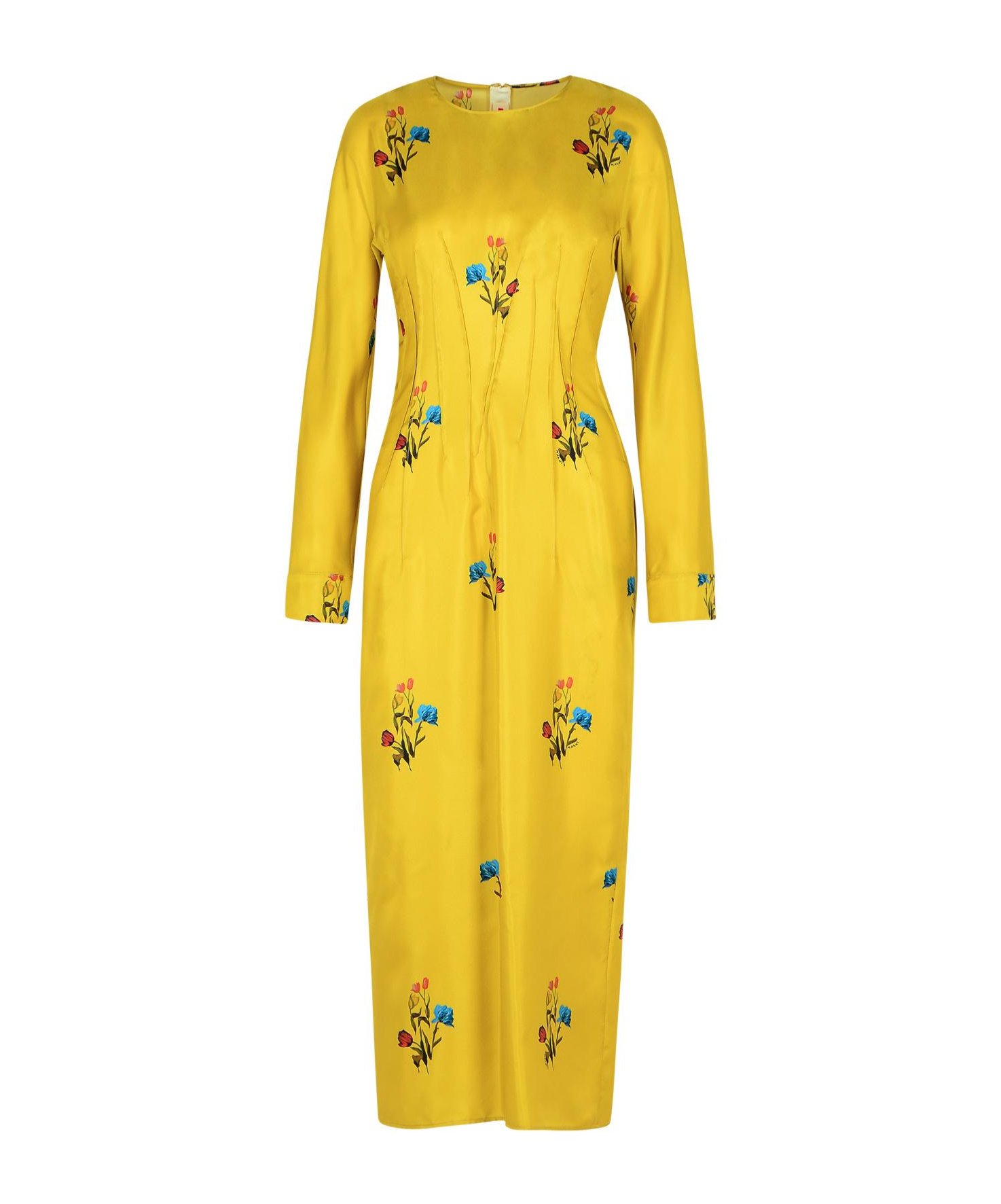 Marni Silk Dress With Long Sleeves And Embroidery In Yellow
