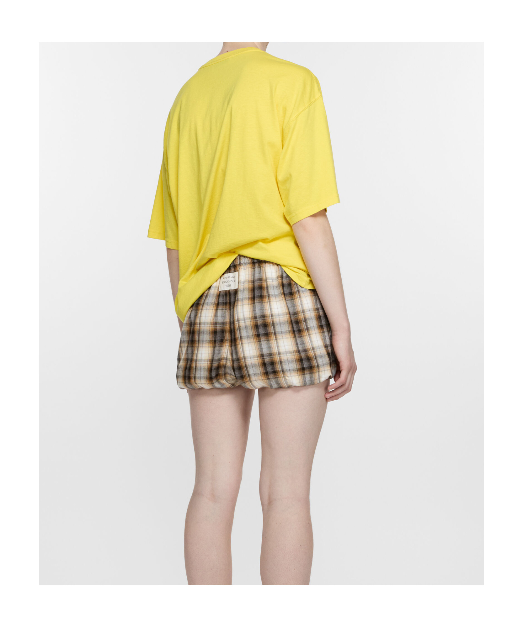 Acne Studios Womens Check-print Relaxed-fit Woven Shorts Beige Black