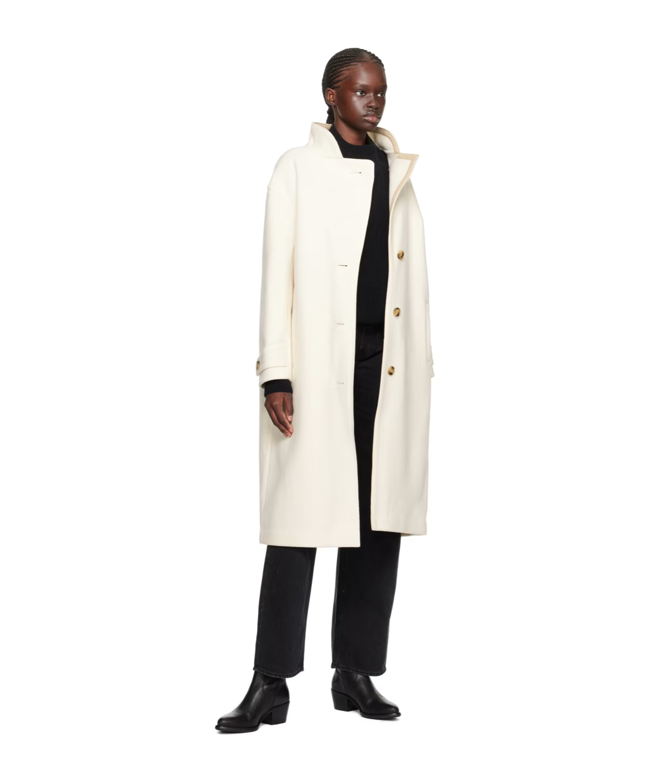 Yves Salomon Stand-collar Long-sleeved Coat In White