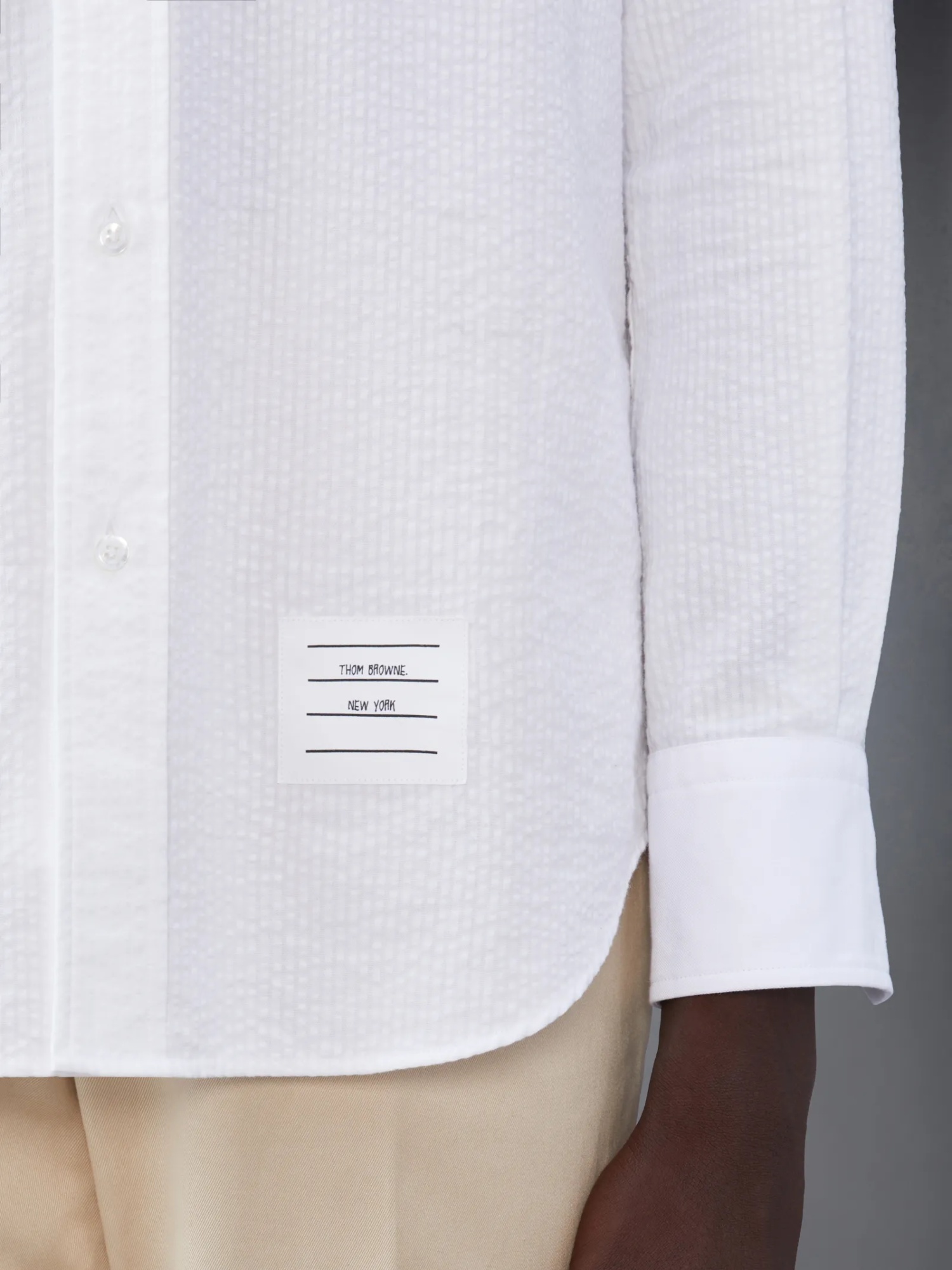 Thom Browne Armband-detail Seersucker Rwb Striped Shirt In White