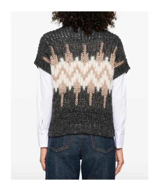 Peserico Geometric-pattern Knit Sweater In Gray