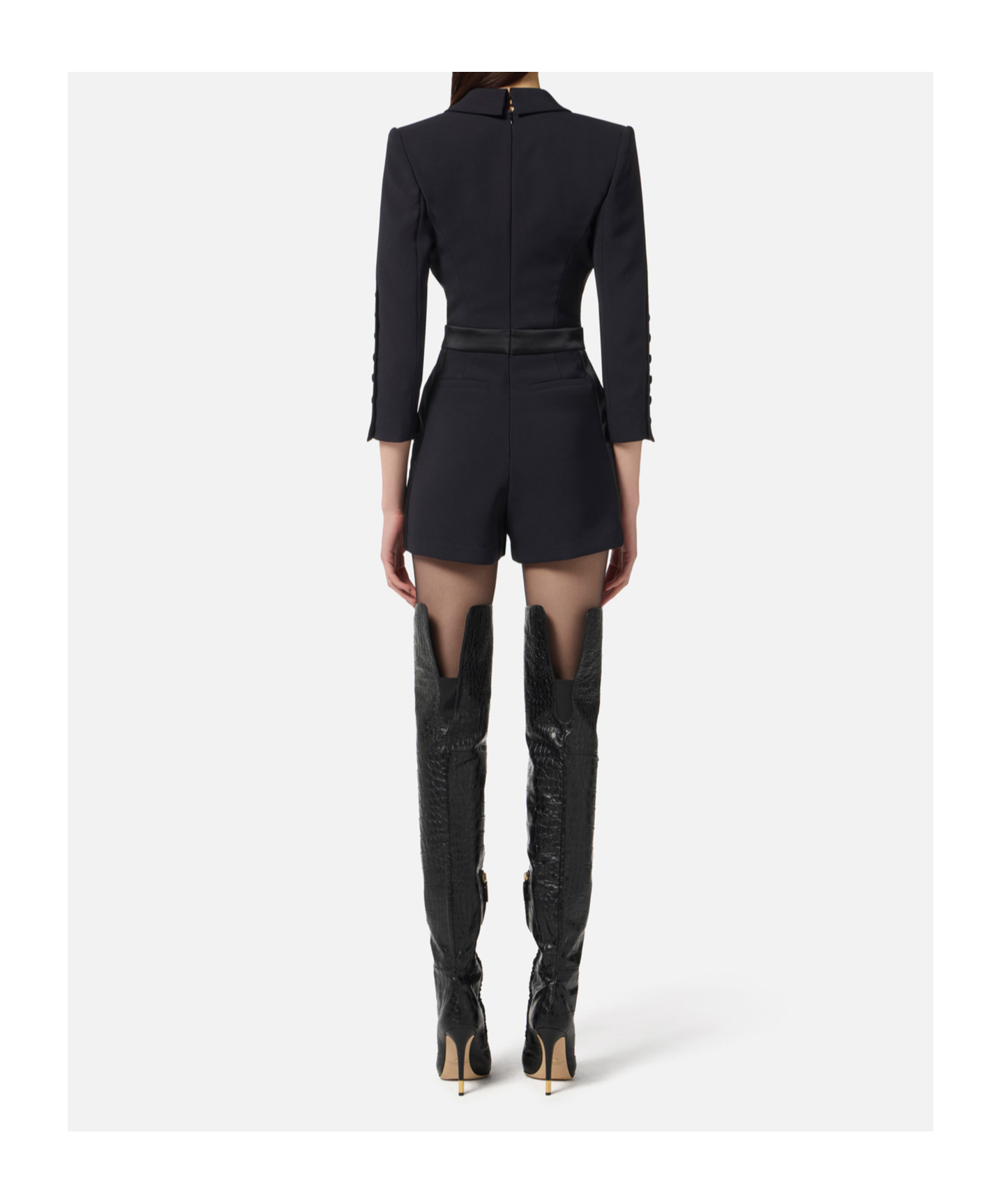 Elisabetta Franchi Jumpsuit In Lightweight Crêpe Fabric With Tuxedo Details In Black