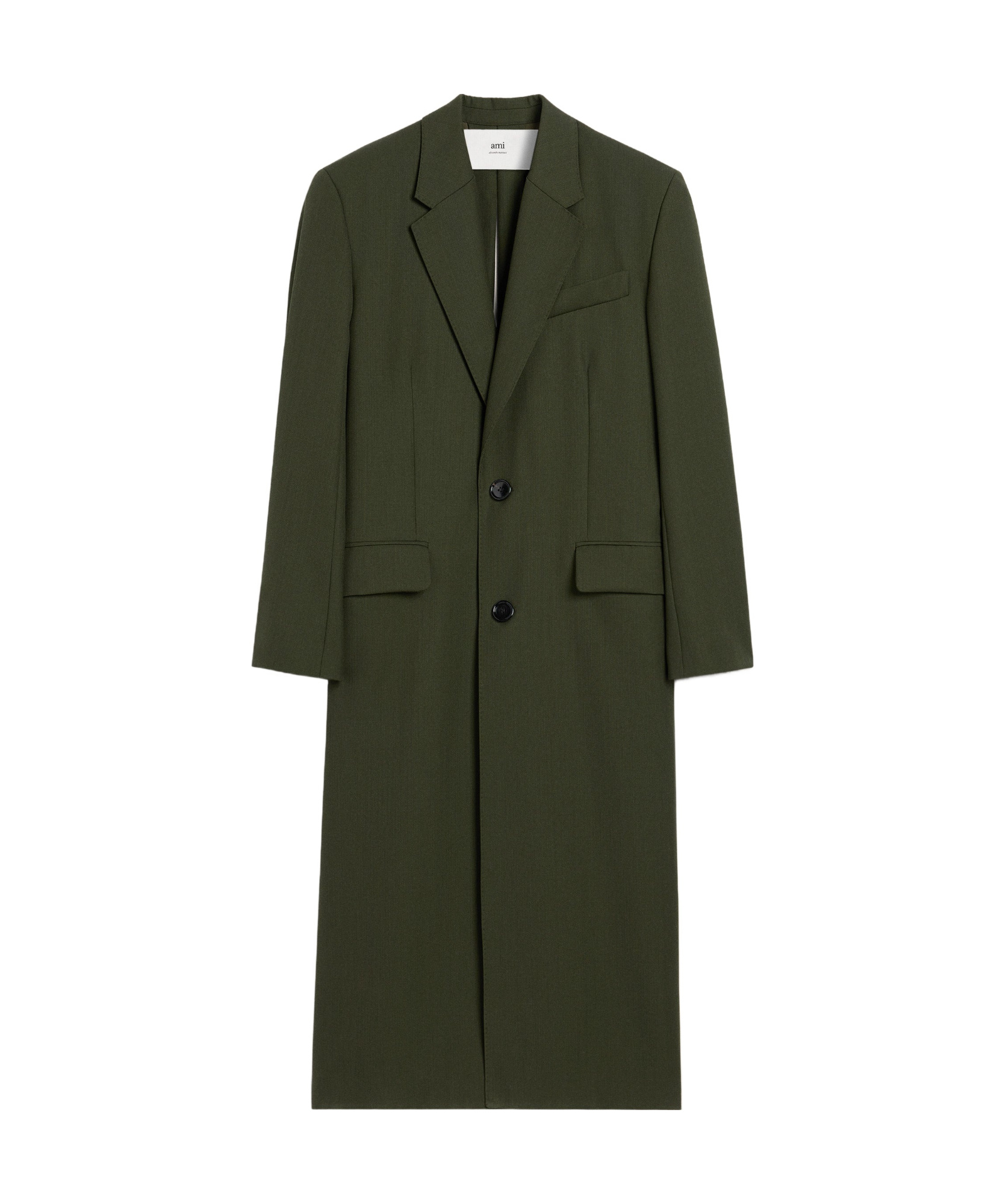 Shop Ami Alexandre Mattiussi Green Wool Back Slit Long Coat