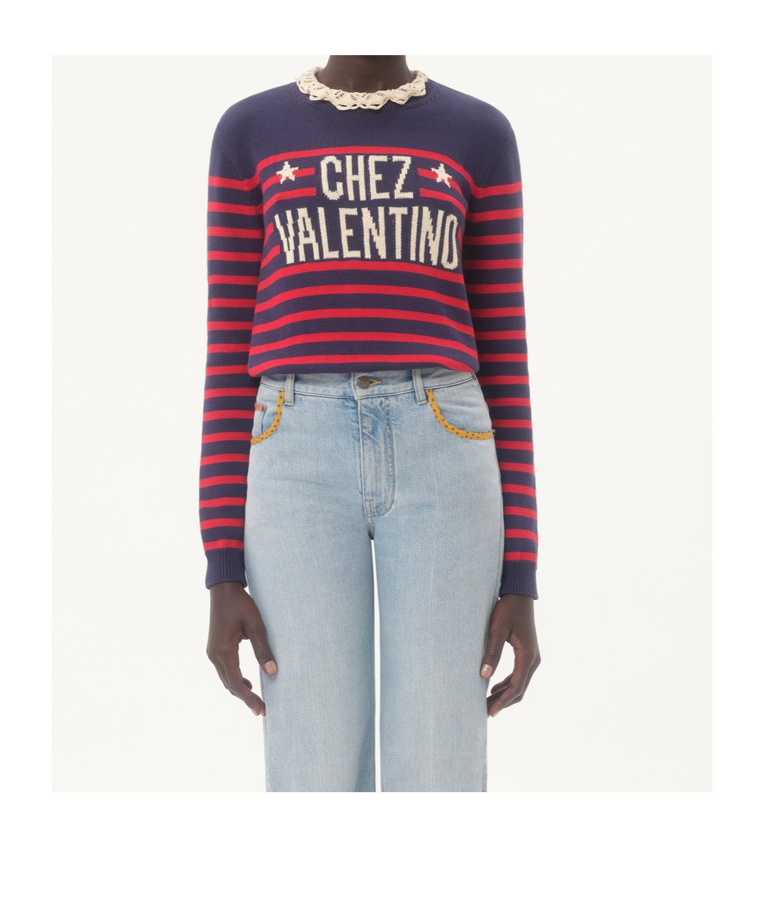Valentino Knitwear Sweater Asymmetric Neck Design In Blue