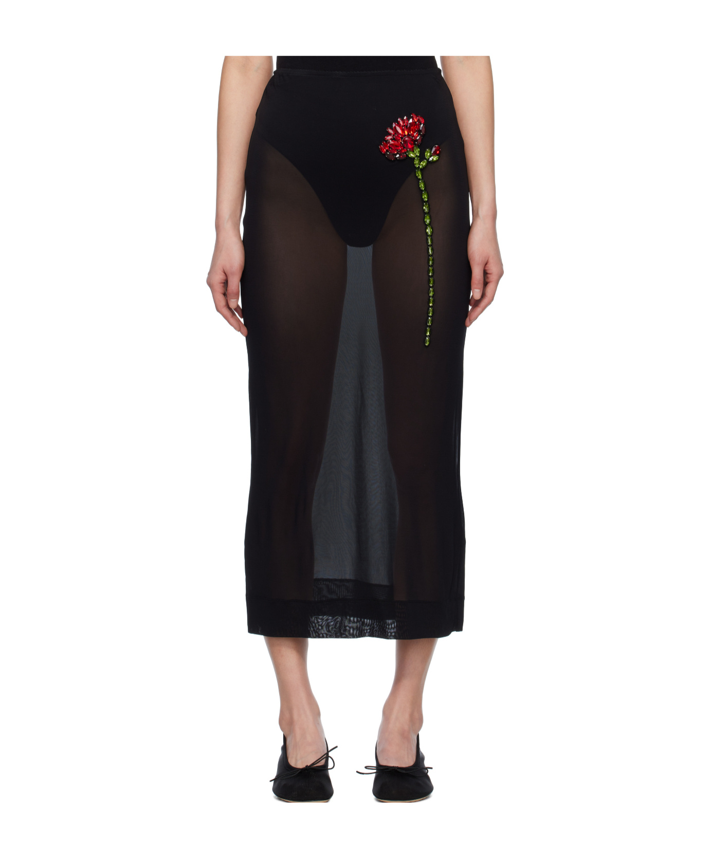 Simone Rocha Embellished Carnation Column Skirt In Black