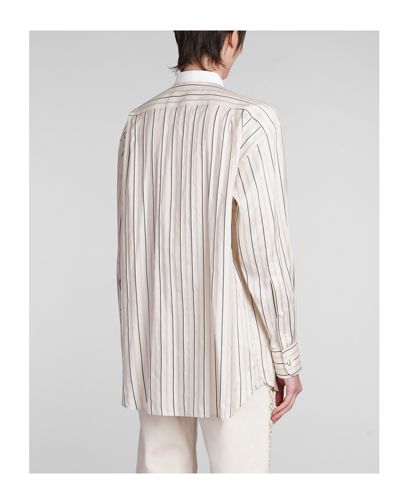 Stella Mccartney Curved Hem Panelled Striped Shirt In White