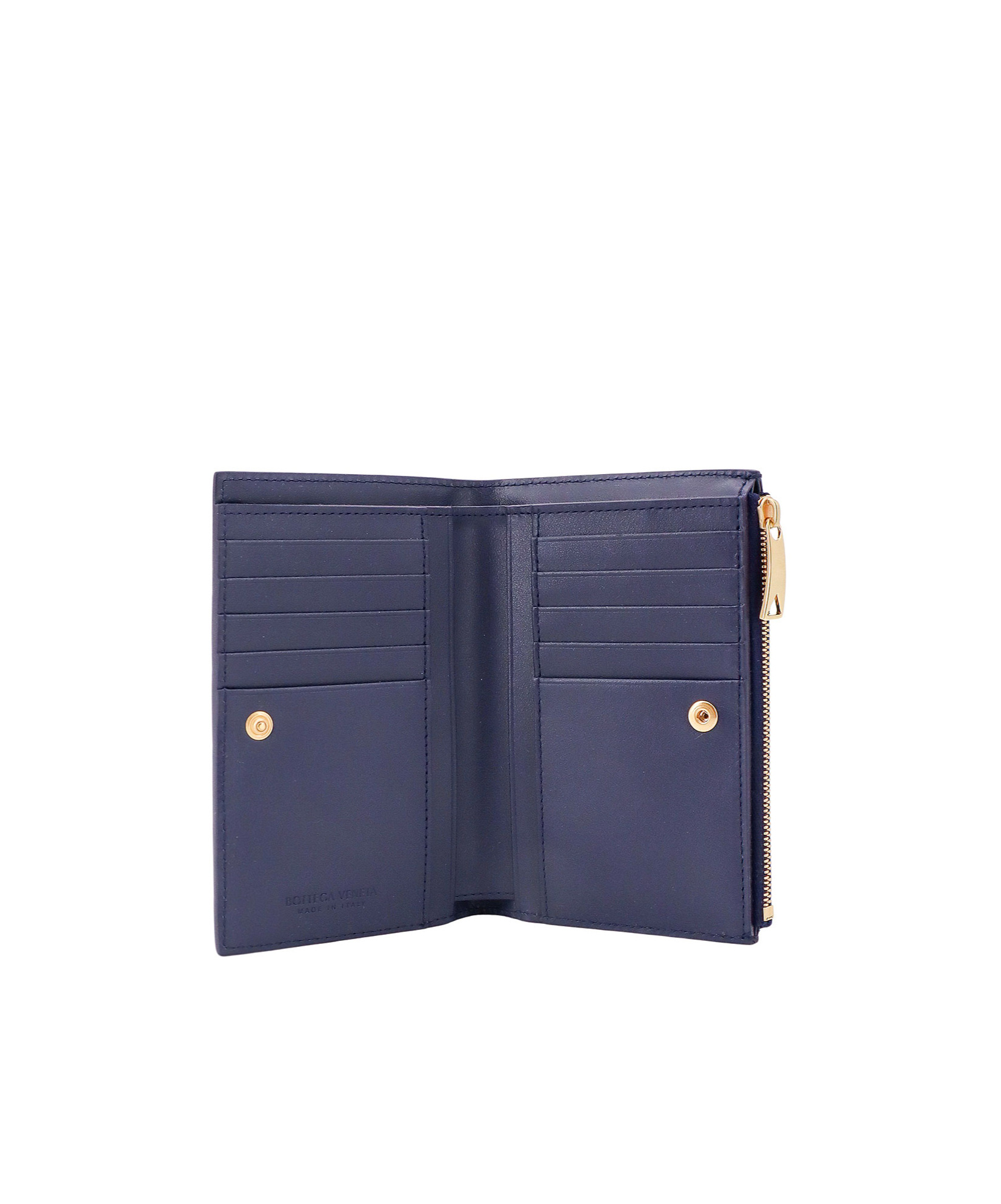 Bottega Veneta Leather Wallet With Intrecciato Motif In Blue